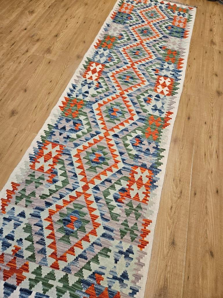 Handgeweven oosterse wollen kelim loper 286x84, Info@SlatsAntiek.nl, Crème, Vof Slats Antiek, Kelim