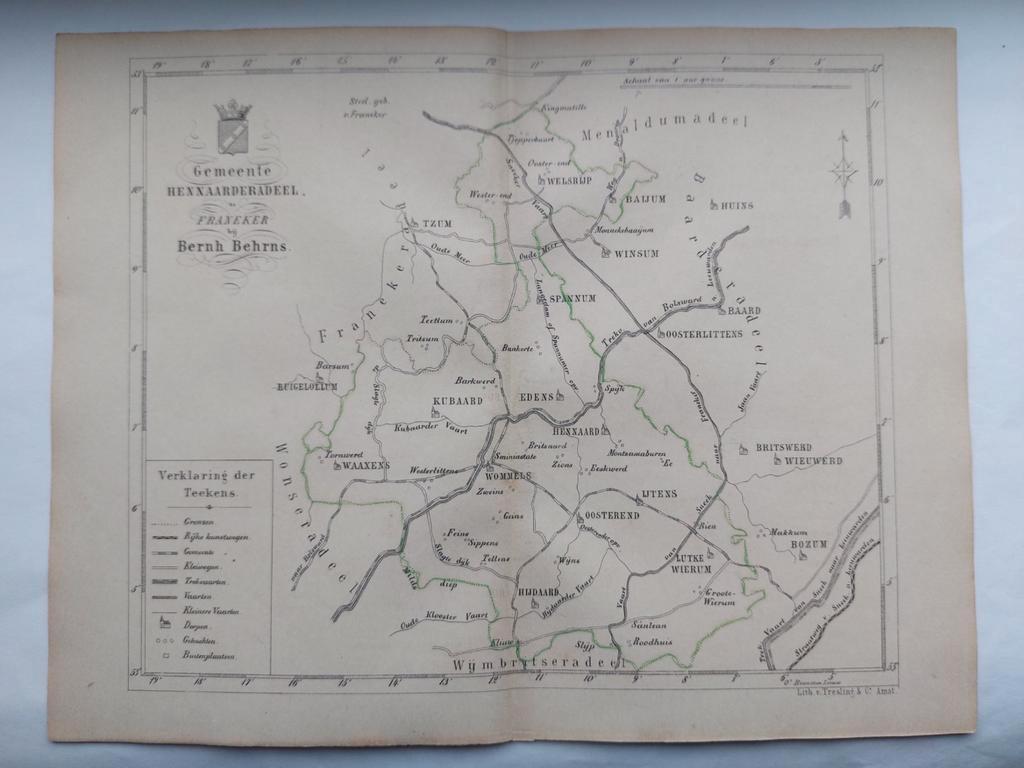 18 / Hennaarderadeel Friesland Zeldzame litho uit 1861, Ophalen of Verzenden