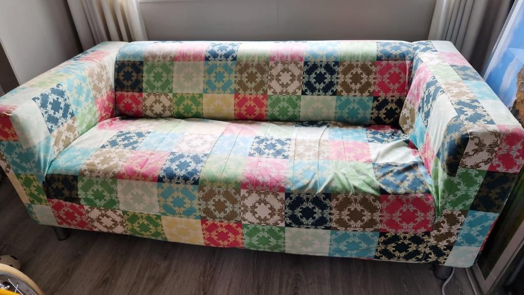 Ikea Klippan 2-zitsbank met kleurrijke hoes, Ophalen, Gebruikt, 150 tot 200 cm, Tweepersoons