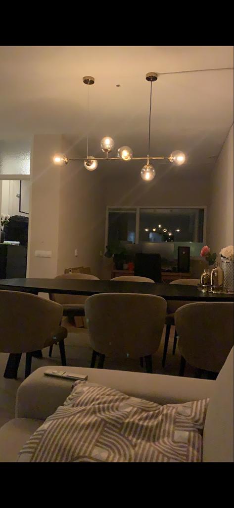 Design hanglamp met 6 glazen smoked bollen, Ophalen, Zo goed als nieuw, Glas, Minder dan 50 cm