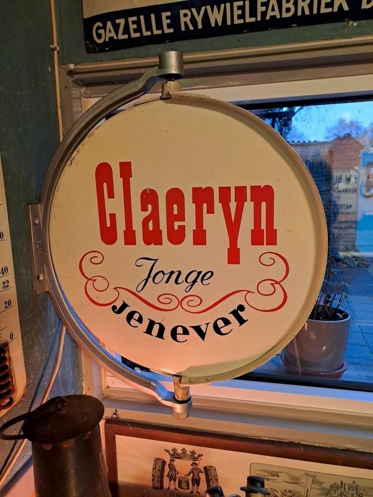 Oud metalen dubbel zijdig uithang bord, Ophalen of Verzenden, Gebruikt, Reclamebord