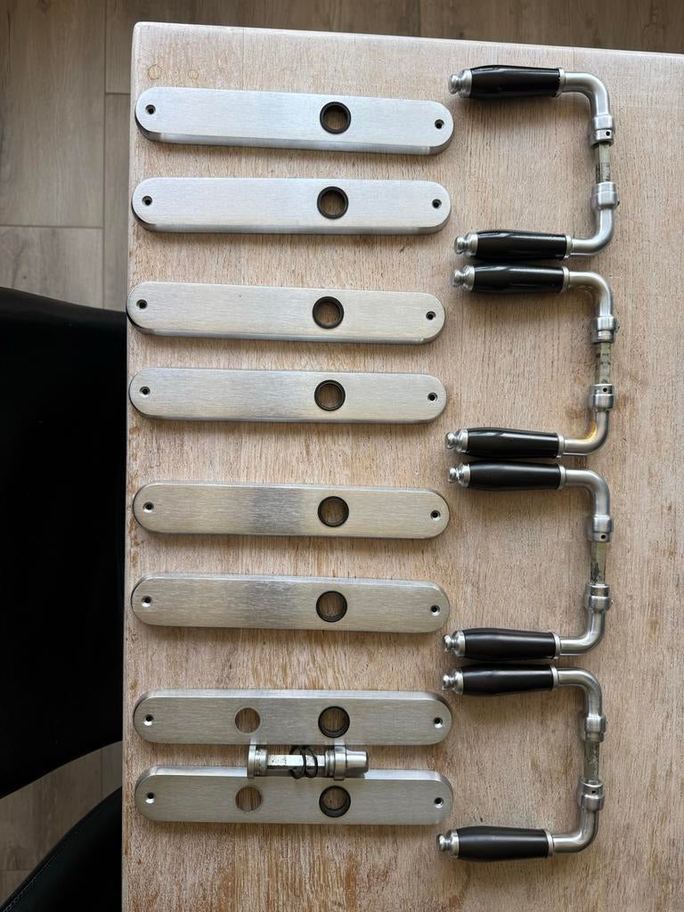 RVS deurkrukken met schilden, 3x loop, 1x WC/badkamer, Ophalen, Gebruikt, Rvs, Klink of Kruk