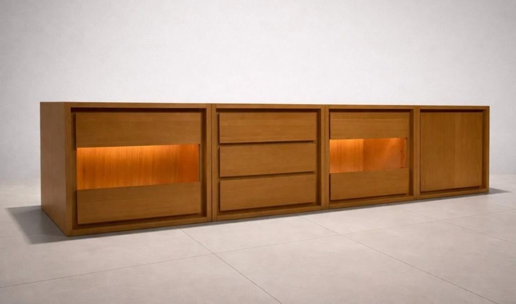 modulaire eikenfineer kast met verlichting, Ophalen, Gebruikt, Met deur(en), 200 cm of meer