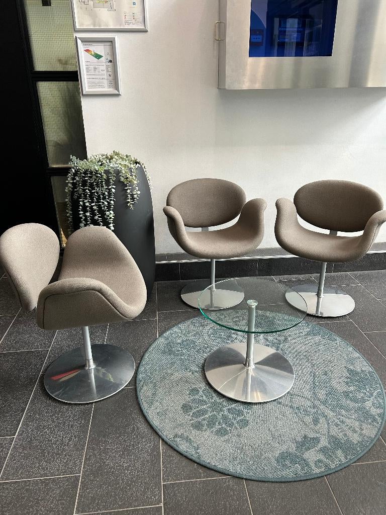 3 IZGS Artifort Little Tulip Tulp stoel grijs bijzettafeltje, Huis en Inrichting, Stoelen, Gebruikt, Eén, Stof, Grijs, Ophalen of Verzenden