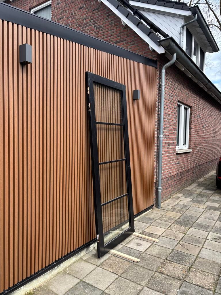 Zwarte houten binnendeur met glas 231,5x93 cm, Doe-het-zelf en Verbouw, Ophalen, Gebruikt, 80 tot 100 cm, 215 cm of meer