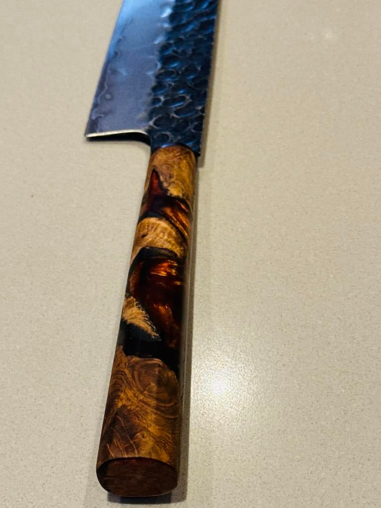 Handgemaakt mes met olijfhout en epoxy handvat, Overige typen, Hout, Nieuw, Ophalen of Verzenden