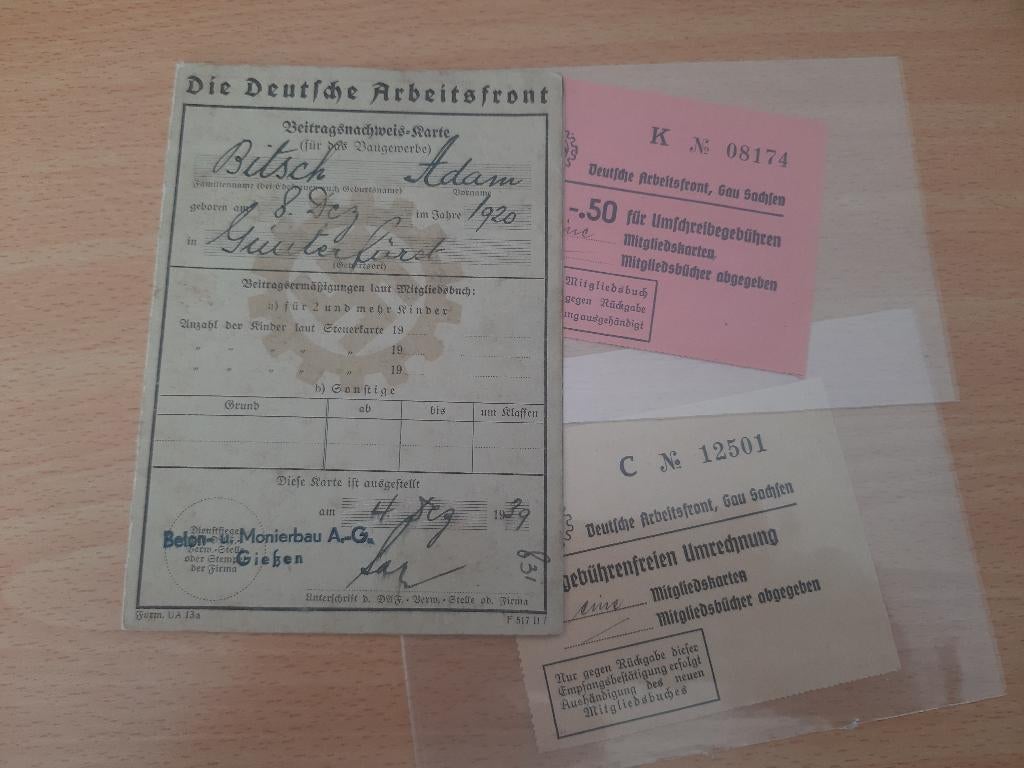 Beitragsnachweis-Karte DAF (Nsdap 1939), Verzamelen, Militaria | Tweede Wereldoorlog, Verzenden, Landmacht, Nederland, Boek of Tijdschrift