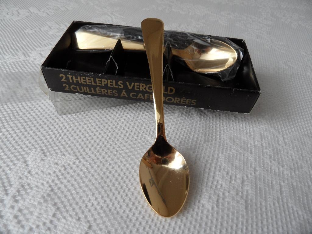 2 vergulde theelepels in doosje, Antiek en Kunst, Antiek | Bestek, Ophalen of Verzenden