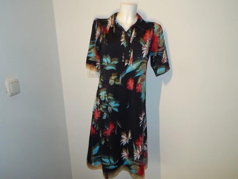 King Louie stretch jurk kleurrijke bloemen print knoopjes M