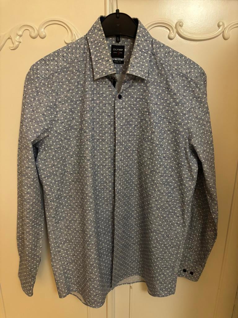 Nieuwstaat blauw wit overhemd Olymp Bodyfit maat 41, Ophalen of Verzenden, Zo goed als nieuw, Blauw, Halswijdte 41/42 (L)