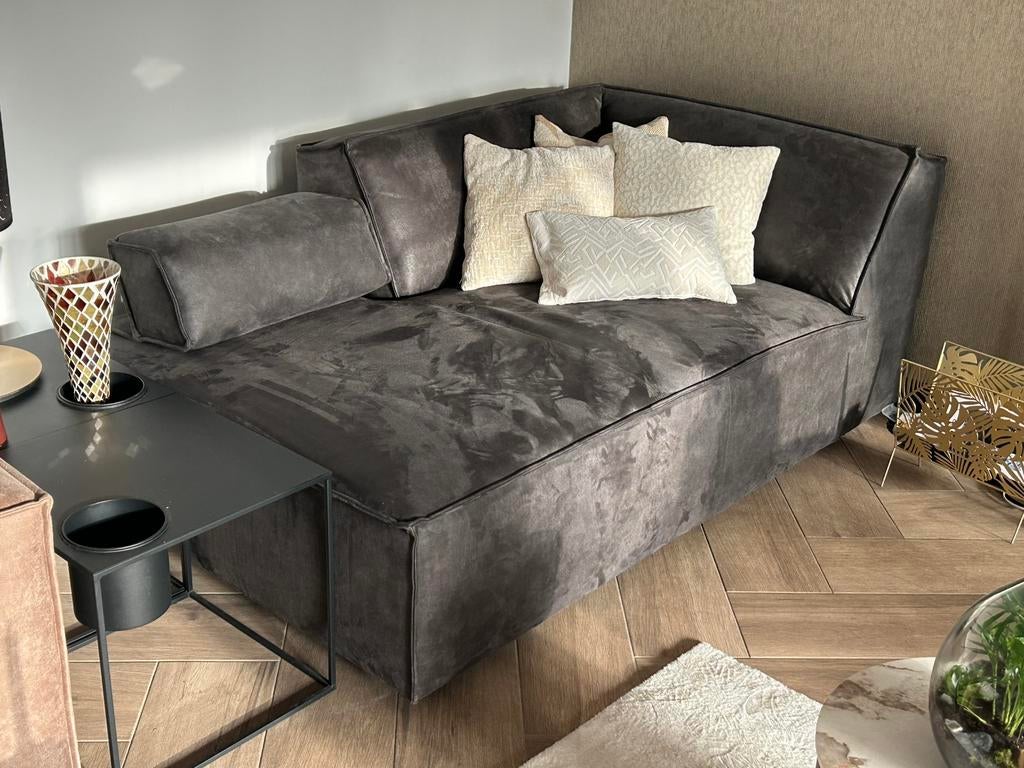 Loungebank, donker grijs, 185 x 115 cm, Modern Alcantara, 100 tot 150 cm, Grijs, Ophalen of Verzenden
