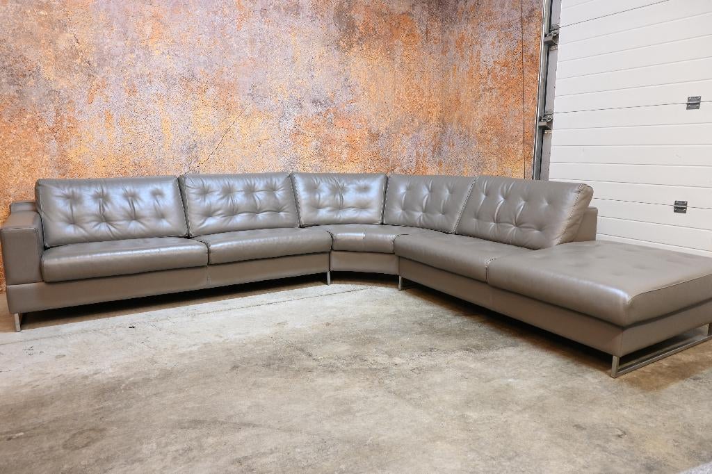 ZGANieuw taupekleurige leren Leolux Cuno design hoekbank, Leolux, Leolux, Hoekbank, 300 cm of meer