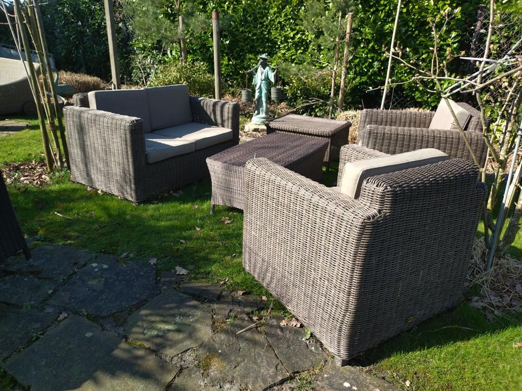 Mooie loungeset met bruin wicker, Ophalen, Wicker, Bank