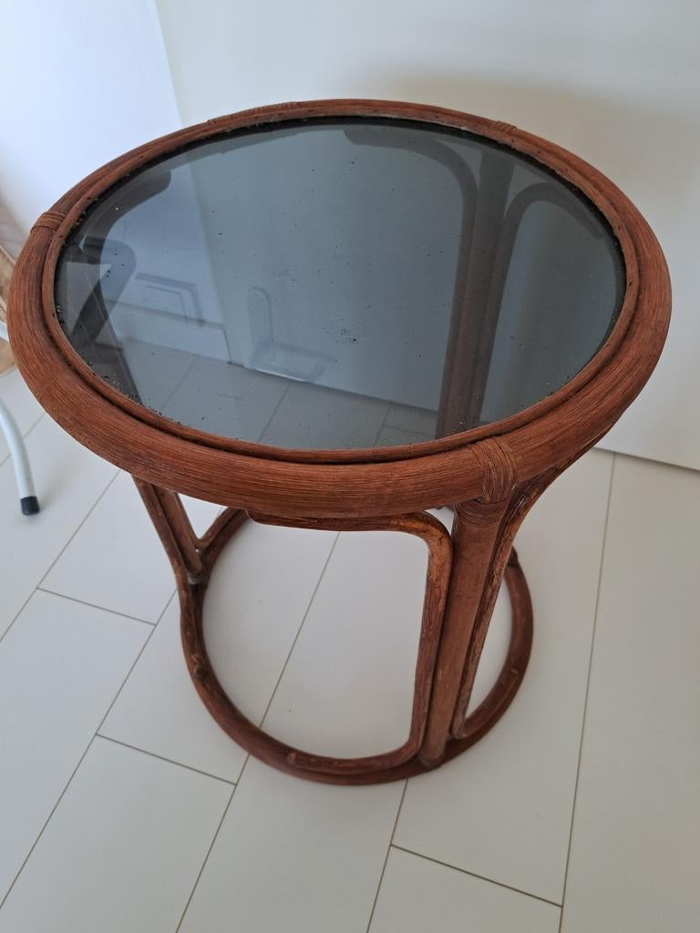 Vintage bamboe bijzet tafel, Ophalen, 50 tot 100 cm, Rond, 50 tot 100 cm