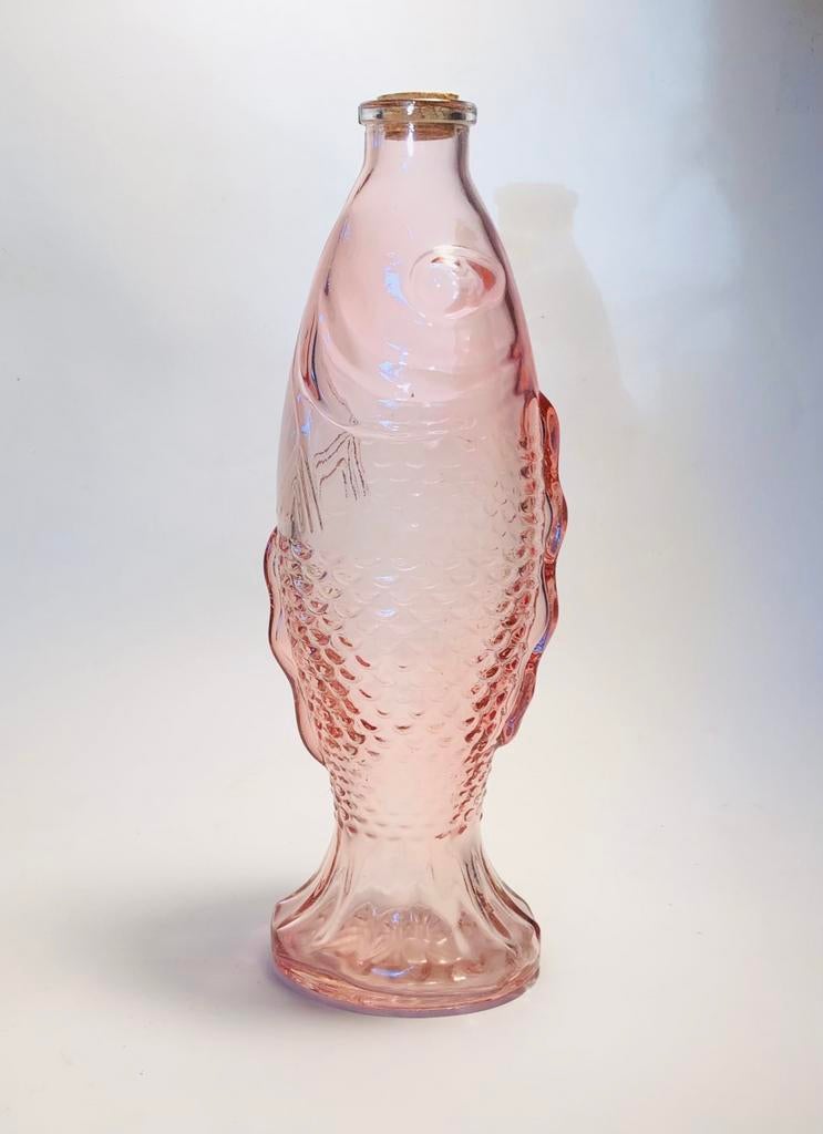 Fles in de vorm van een vis, roze glas, Verzenden