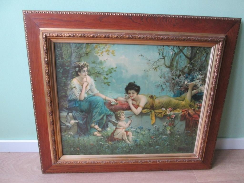 Hans Zatzka (1859-1945) Antieke Kleurenlitho Vrouwen & Engel, Ophalen