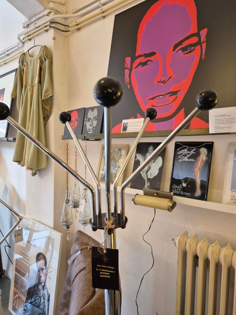 Vintage staande kapstok chroom met zwarte bollen, Ophalen, Gebruikt, Metaal, Staande kapstok