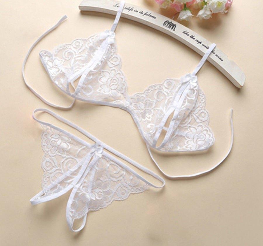Witte kanten BH en string (sexy lingerie setje g-string), Kleding | Dames, Ondergoed en Lingerie, Verzenden, Wit, Setje