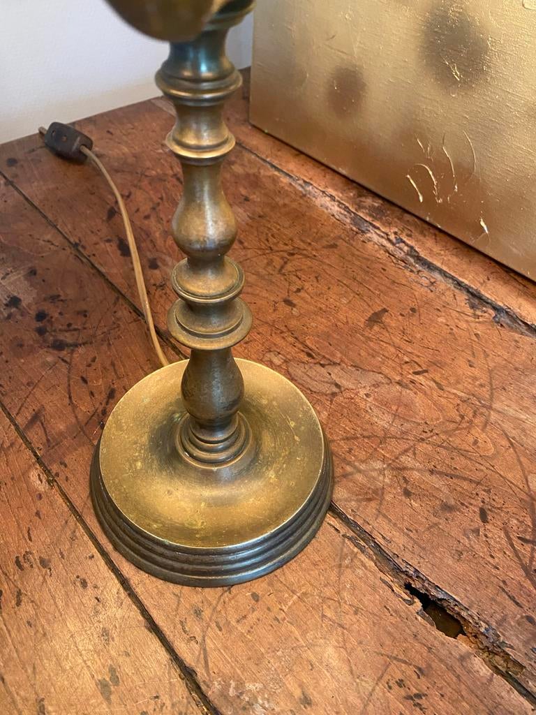 Vintage messing bouillotte lamp met zwarte kap, Ophalen of Verzenden