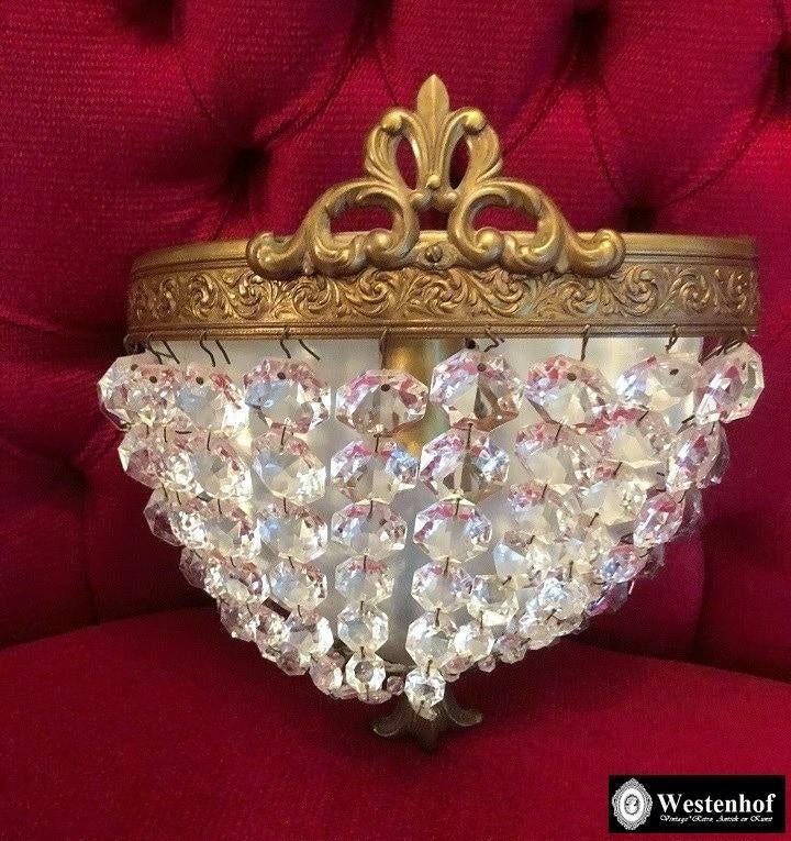 Antiek kristallen wandlamp barok koper, Huis en Inrichting, Lampen | Wandlampen, Ophalen of Verzenden, Gebruikt, Overige materialen