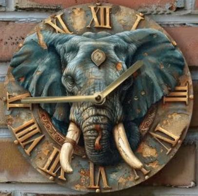 Vintage ronde wandklok van metaal - Olifant (20cm), Huis en Inrichting, Woonaccessoires | Klokken, Nieuw, Wandklok, Ophalen of Verzenden