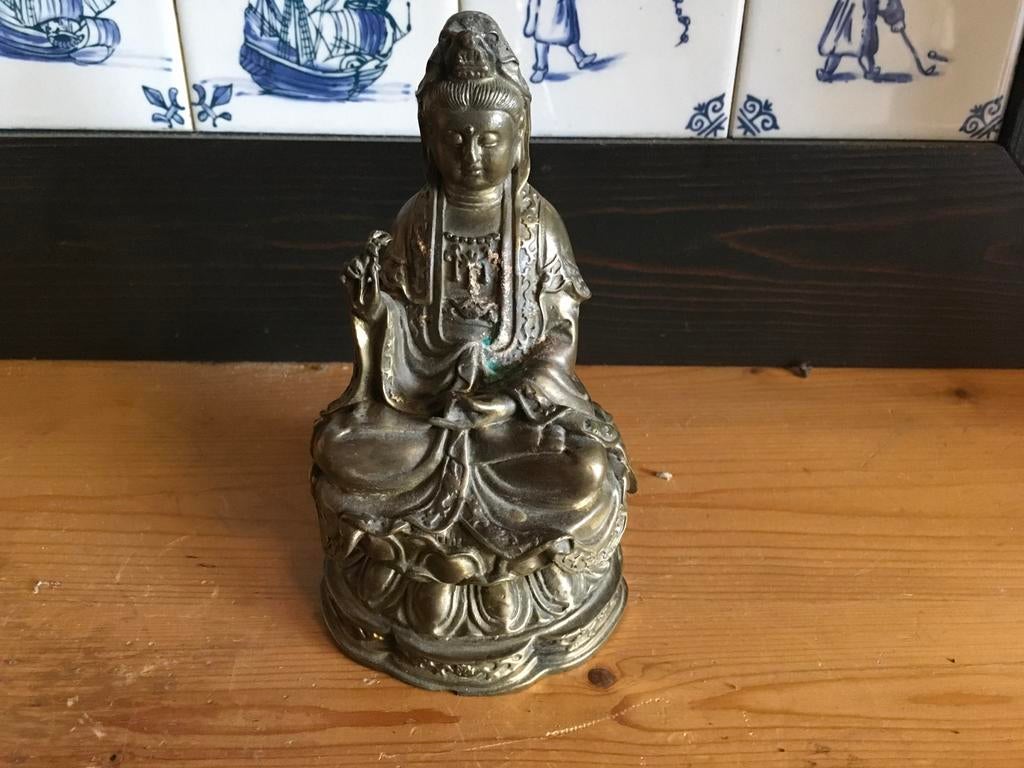 Antieke Bronzen Quan Yin Beeld - 17 cm, Ophalen of Verzenden