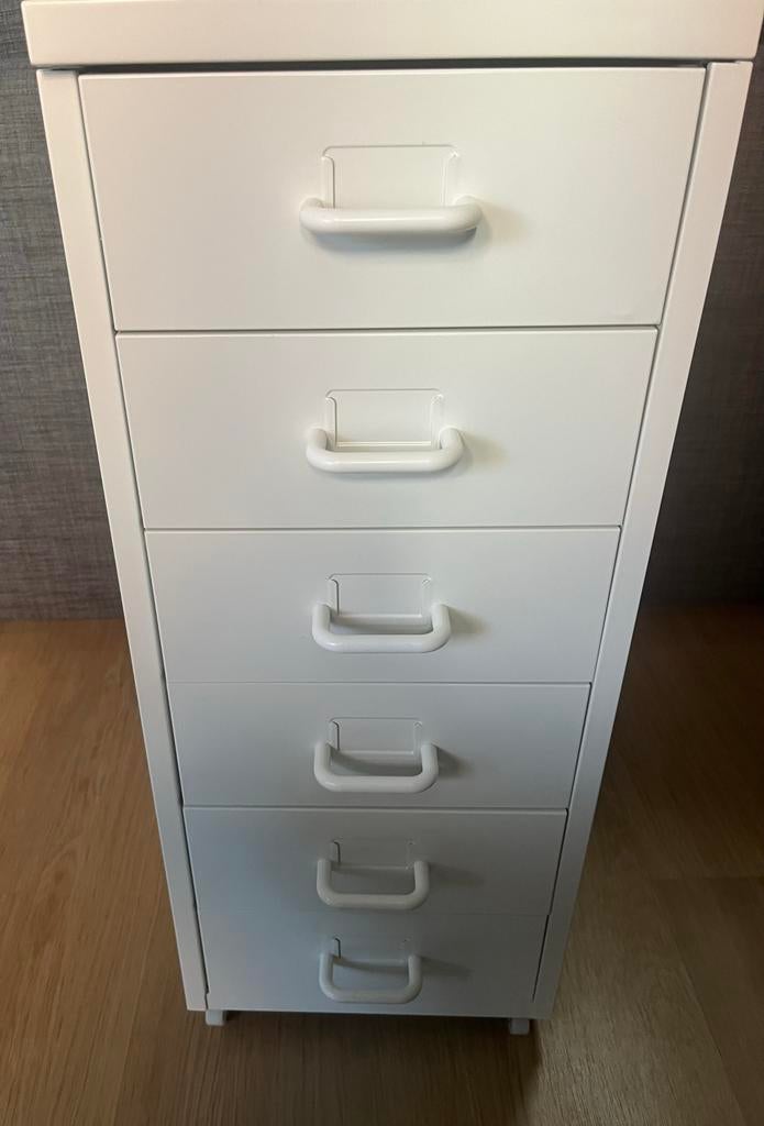 Helmer ladeblok op wielen, wit met witte handgrepen, Minder dan 50 cm, 5 laden of meer, Ophalen of Verzenden, Zo goed als nieuw