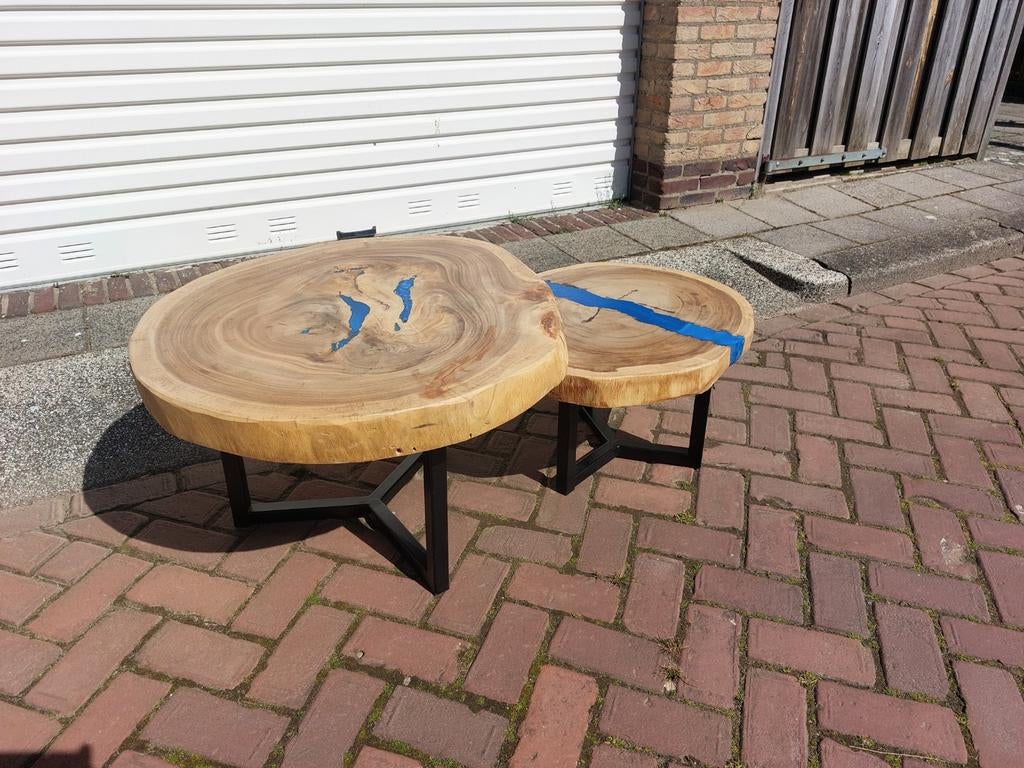 Houten salon tafels met stevig metalen onderstel, Ophalen, 50 tot 100 cm, Rond, 50 tot 100 cm