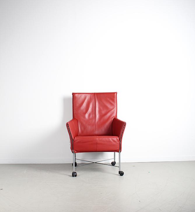 1x Montis Charly Fauteuil Rood Leer – Wielen, Niet ingevuld, Minder dan 75 cm, Niet ingevuld, Leer