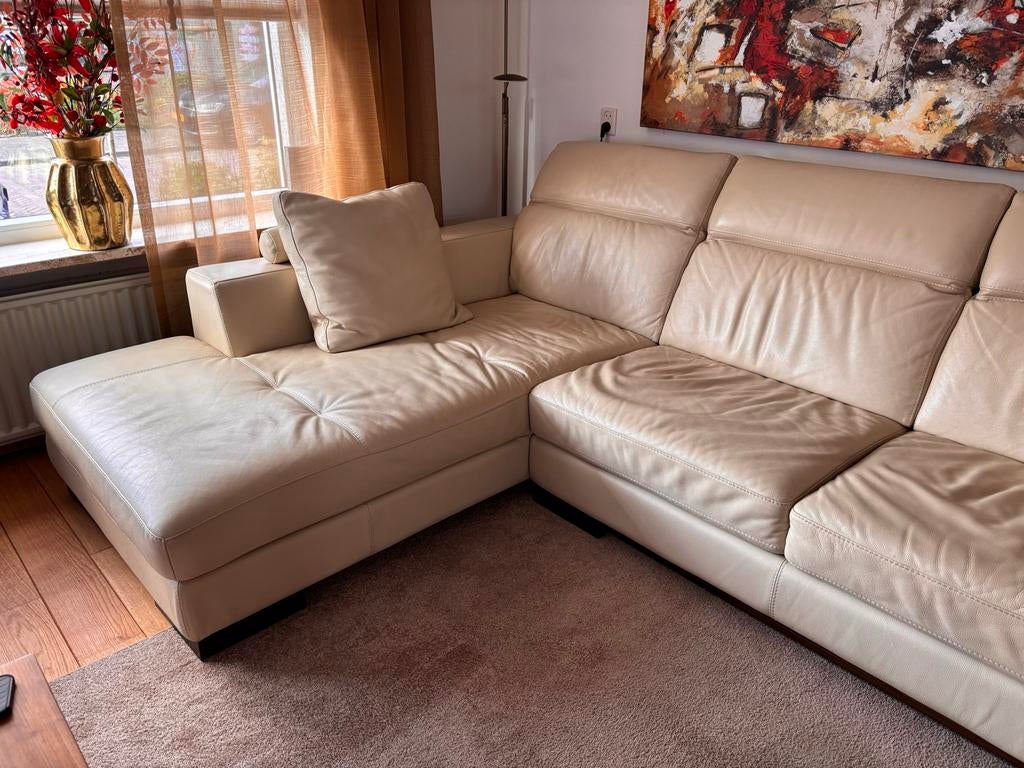 Montel hoekbank Griffin, leer, kleur white sand, Ophalen, Zo goed als nieuw, Leer, Modern