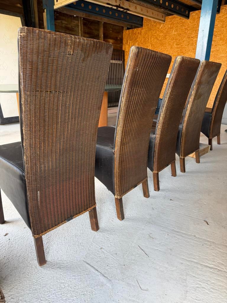 5 Riverdale stoelen, rotan met leer, gebruikt, Gebruikt, Bruin, Leer, Ophalen of Verzenden