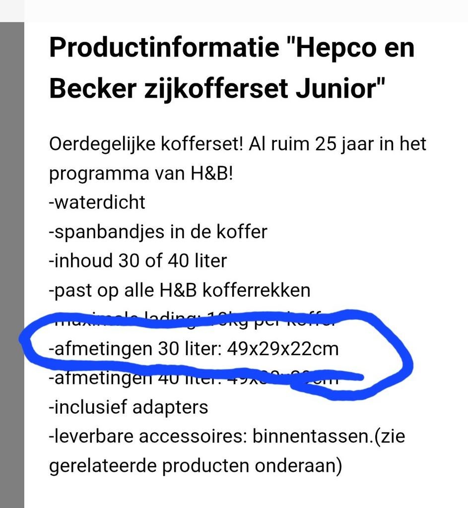 Hepco & Becker Junior zijkofferset - 30 liter, Ophalen, Gebruikt