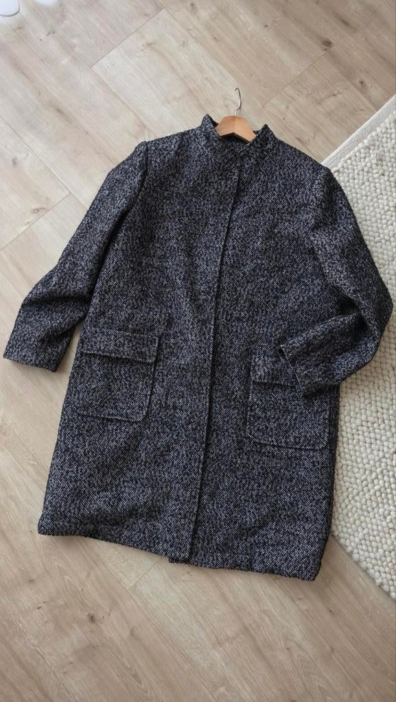 Iwie zwarte wollen look mantel zgan mt 48 xl, Zwart, Maat 46/48 (XL) of groter, Iwie, Ophalen of Verzenden