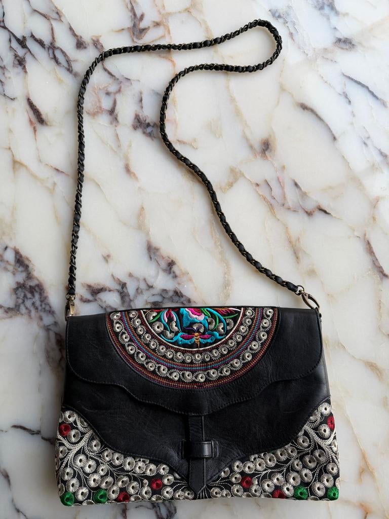 Geborduurde Handtas Multi Color, Ophalen of Verzenden, Zo goed als nieuw, Zwart, Handtas