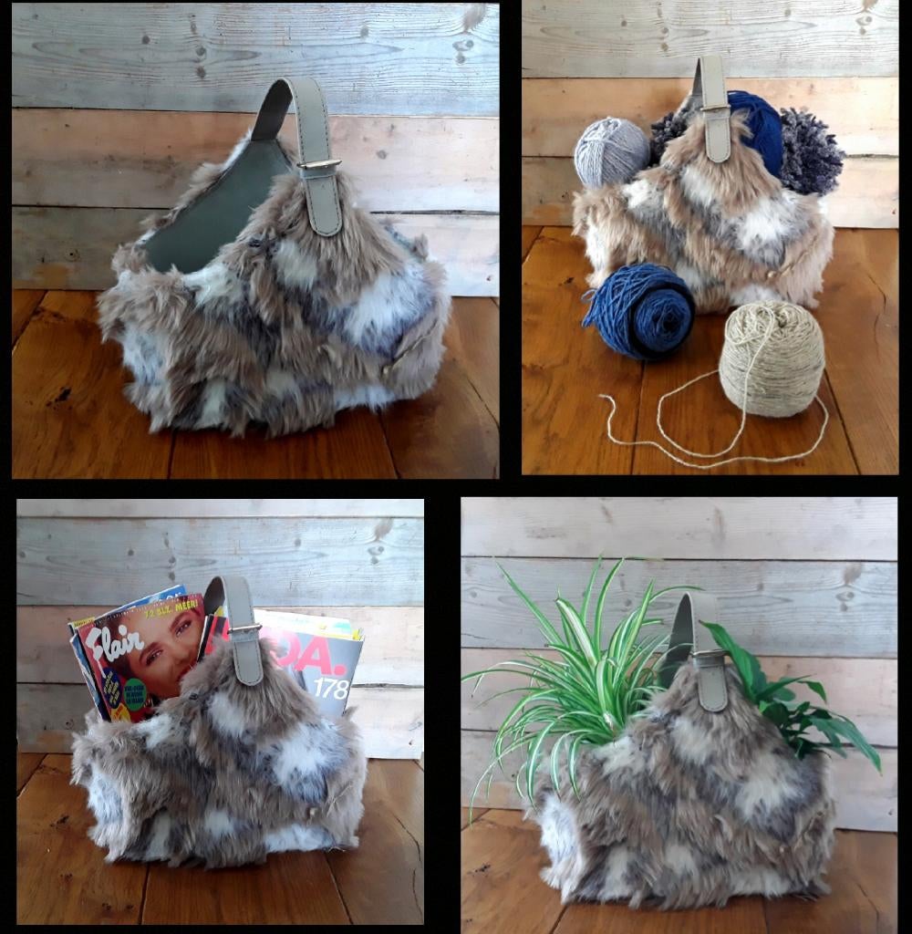 Mand nep bont - lectuurmand wolmand stoer landelijk sober), Huis en Inrichting, Overige materialen, Gebruikt, Mand, Ophalen of Verzenden