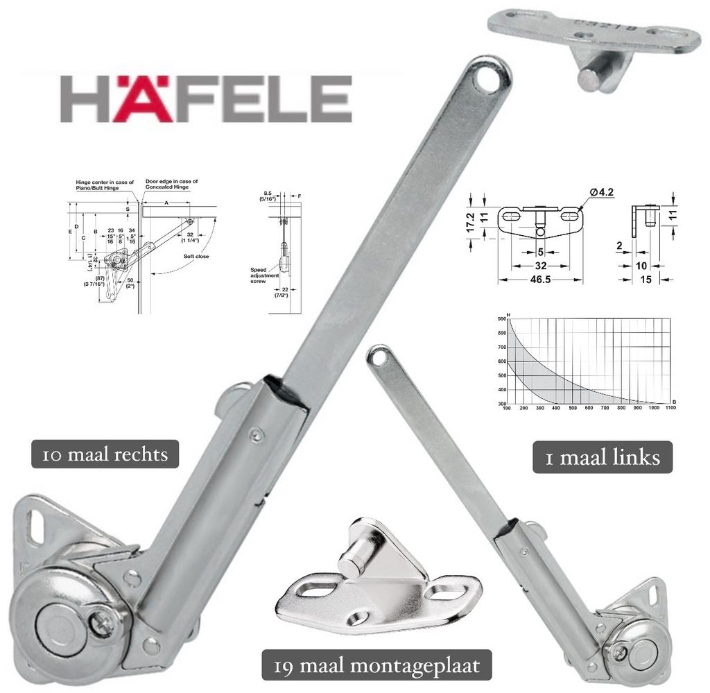Häfele Klepsteunen Softclose 11 stuk + Montageplaat 19 Stuks, Ophalen of Verzenden, Gebruikt, Overige materialen, Scharnier