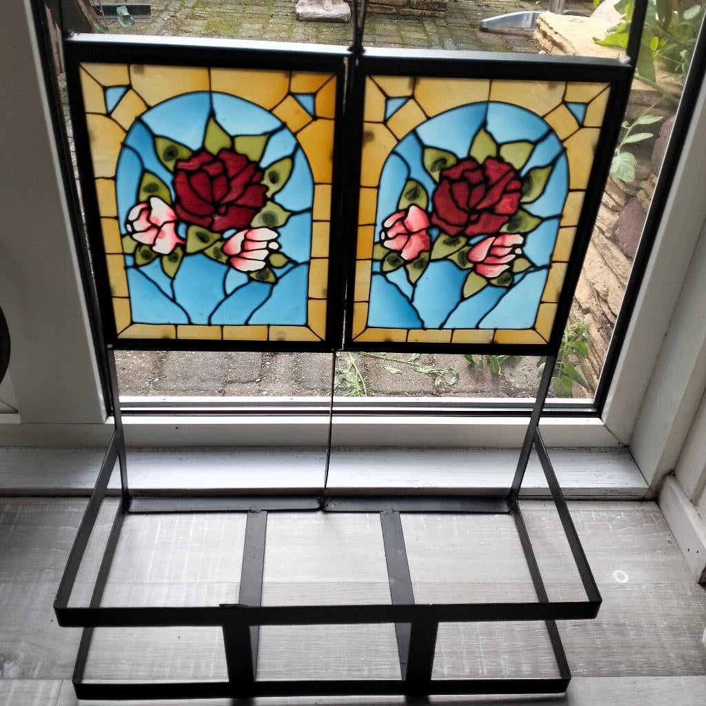 plantenbakhouder met gekleurd glas bloemen, Gebruikt, Minder dan 60 cm, Rond, Ophalen of Verzenden