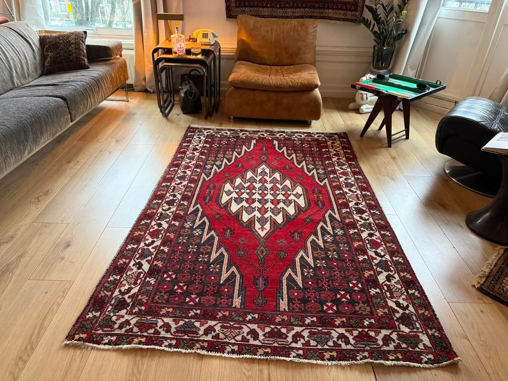 Handgeknoopt vintage Perzisch tapijt – ca. 209 x 134 cm, Crème, Gebruikt, 100 tot 150 cm, Info@bababoho.com