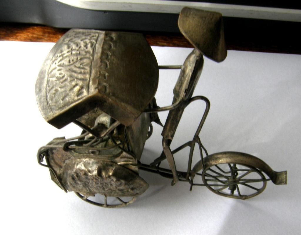 Riksja riksha bedjak miniatuur filigrain yogya verzilverd, Verzenden