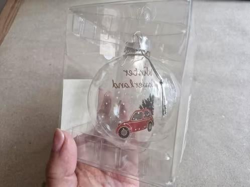 Glazen kerstballen met kerstauto 10cm h, Evora, Onbekend, Nieuw, Ophalen of Verzenden