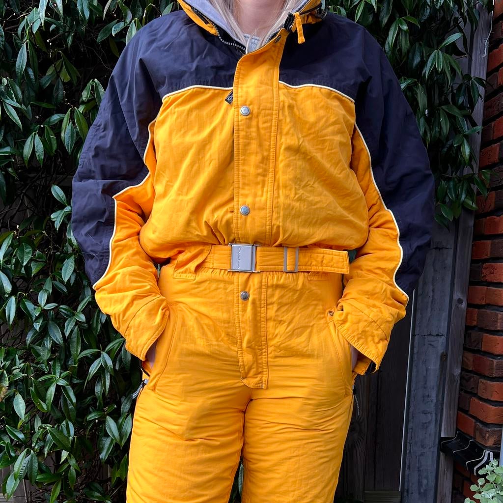 Geel Vintage Retro Skipak (S), Kleding | Dames, Wintersportkleding, Ophalen of Verzenden, Quechua, Maat 36 (S), Gedragen