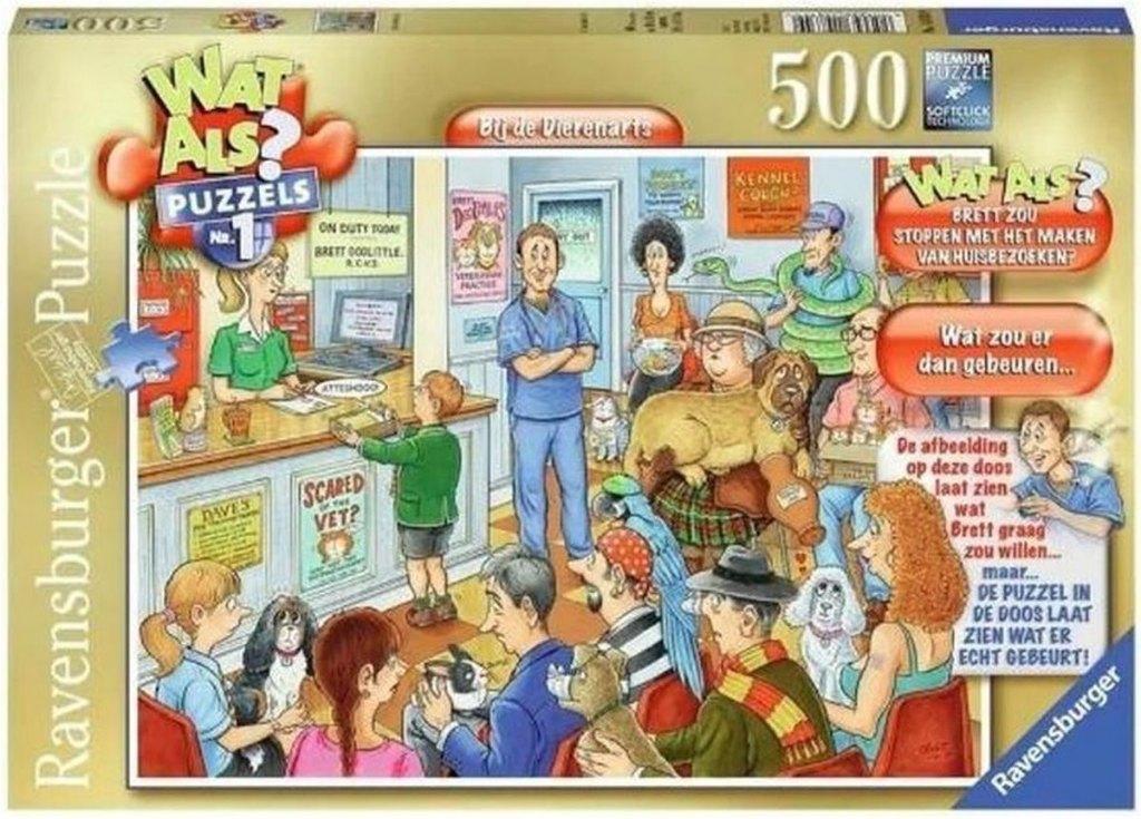 Ravensburger: What if? Bij de dierenarts 500 Stukjes, Hobby en Vrije tijd, Ophalen of Verzenden, 500 t/m 1500 stukjes, Nieuw, Legpuzzel