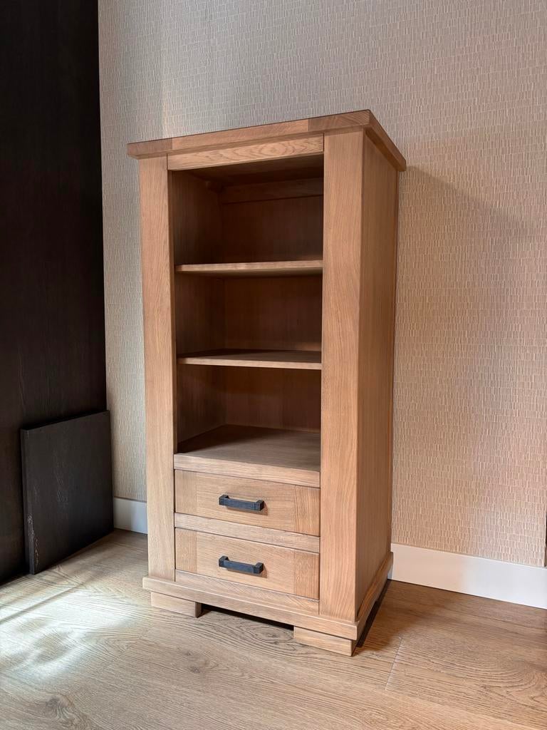Kastje old look grijs eiken met 2 lades - ZGAN, Ophalen, Minder dan 50 cm, Eikenhout, Minder dan 100 cm