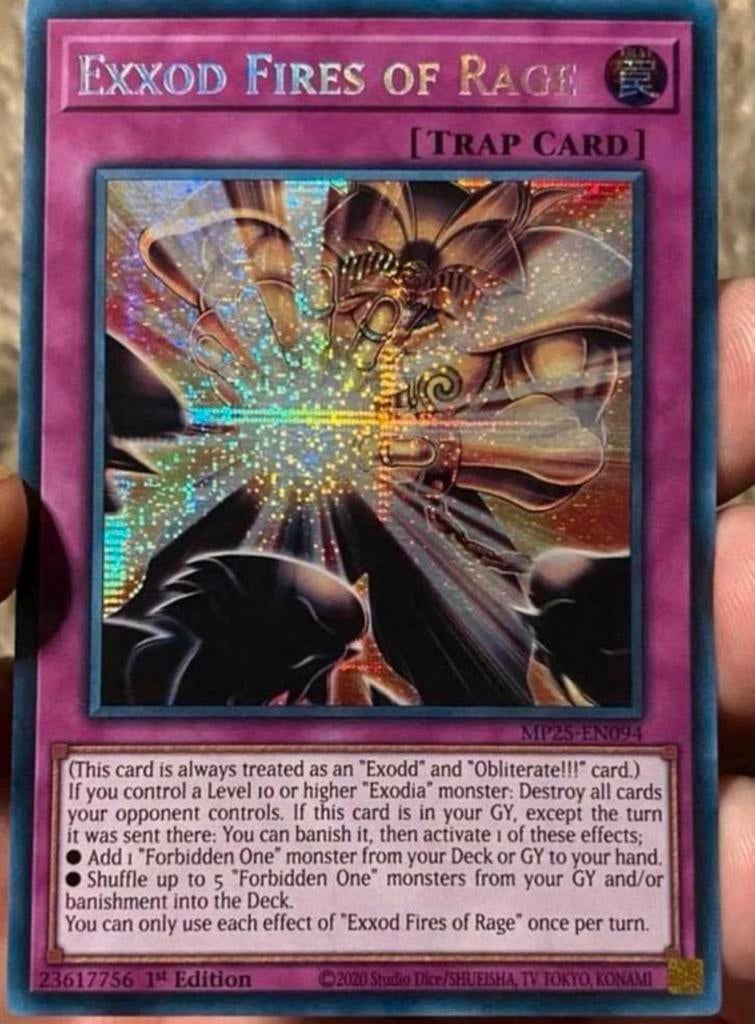 Yu-Gi-Oh! Exxod Fires of Rage MP25 1st Edition !, Ophalen of Verzenden, Zo goed als nieuw, Losse kaart, Foil