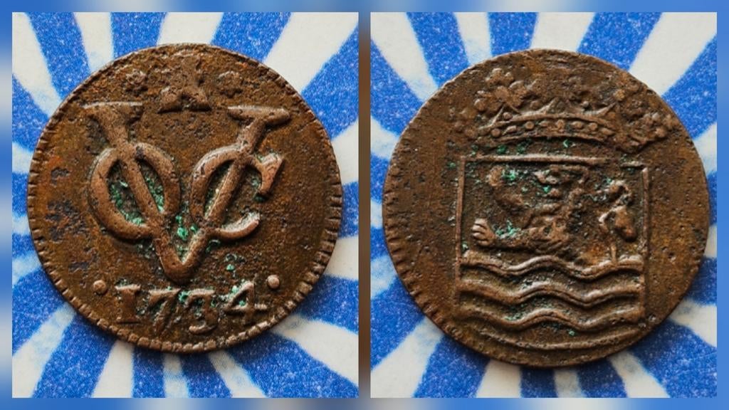 Mooie oude munt VOC duit Zeeland 1734, Postzegels en Munten, Munten | Nederland, Ophalen of Verzenden, Vóór koninkrijk, Overige waardes