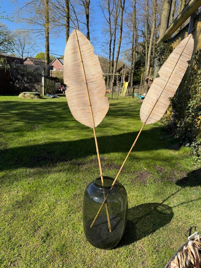 2x Banana Leaf Decoratie  bladeren, Ophalen, Zo goed als nieuw, Kunsttak, Beige