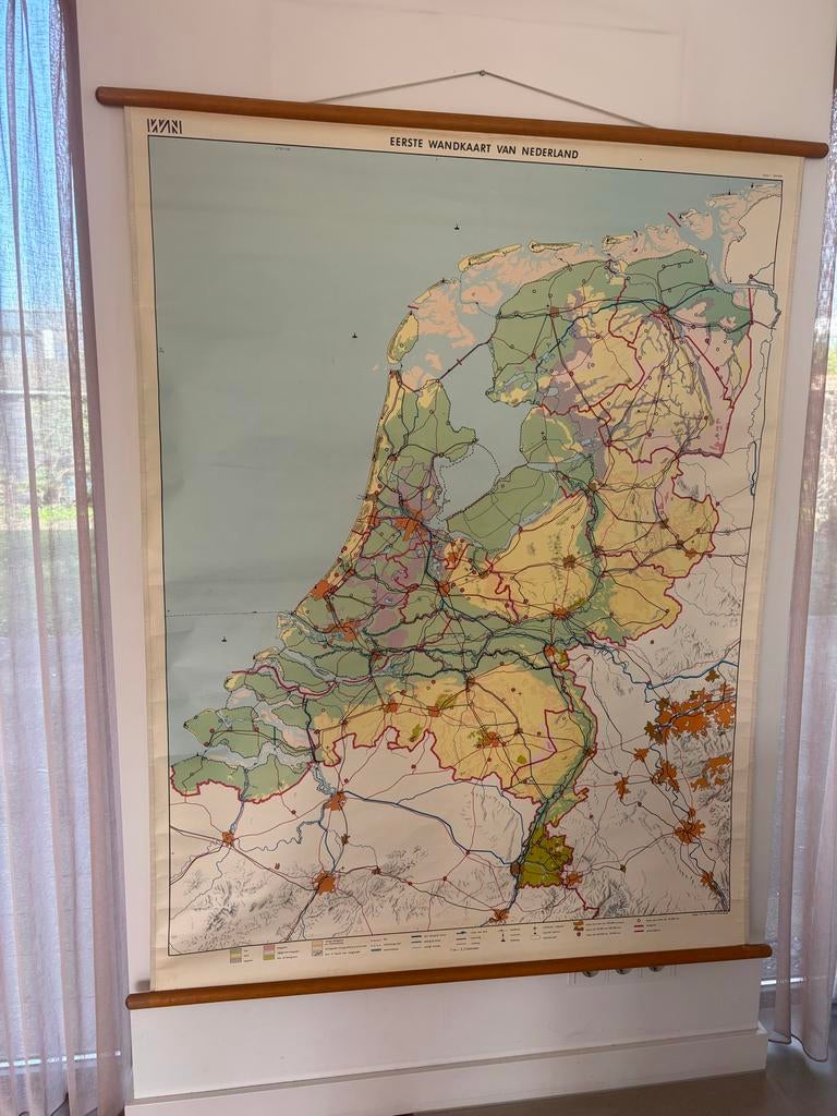 Oude schoolkaart Nederland - Eerste Wandkaart van Nederland, Ophalen, Aardrijkskunde