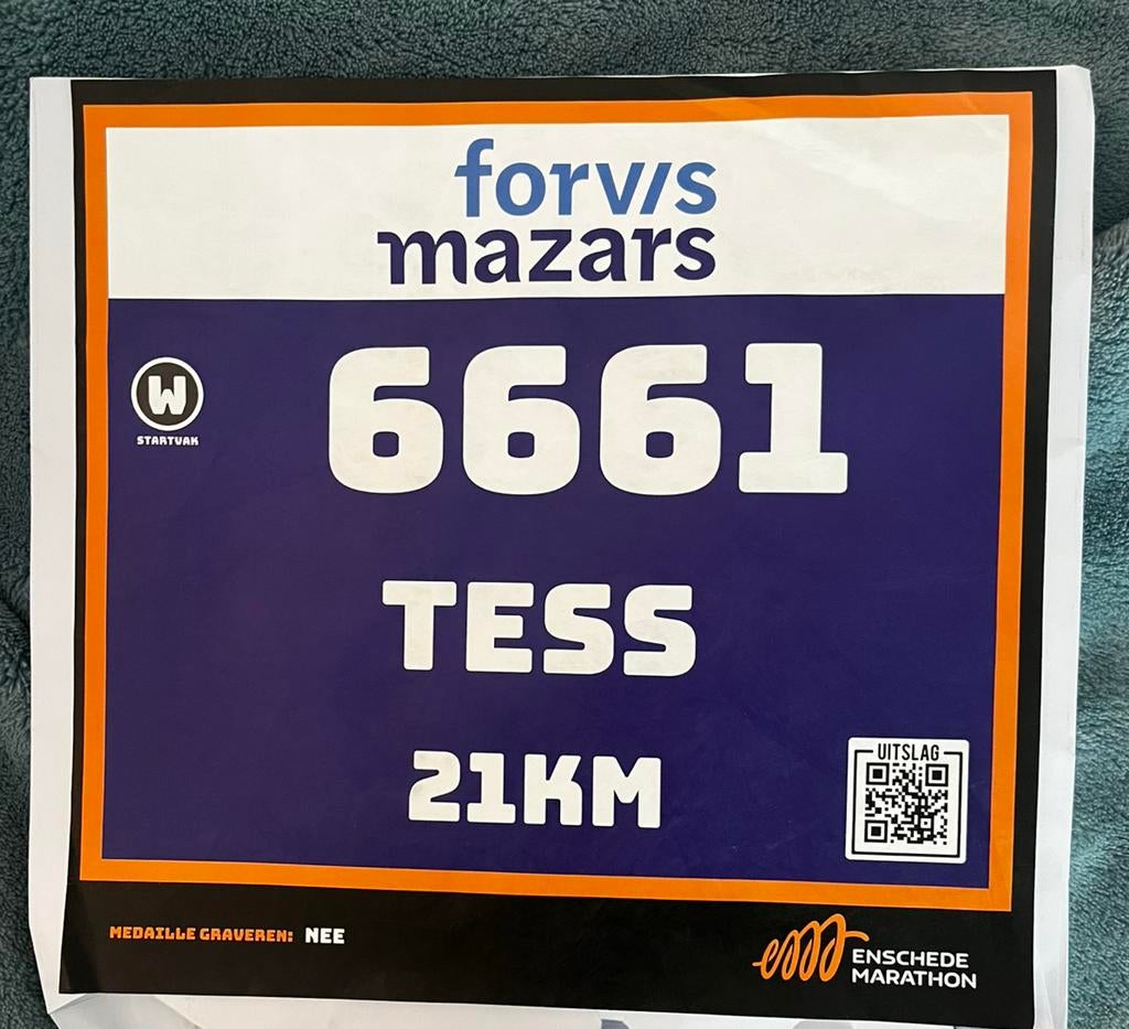 Halve marathon Enschede startbewijs, Ophalen of Verzenden, Zo goed als nieuw, Overige typen, Overige merken