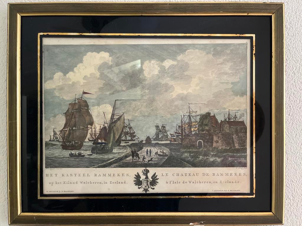 Ingelijste prent / Ets van Kasteel Rammekes in Zeeland, Ophalen
