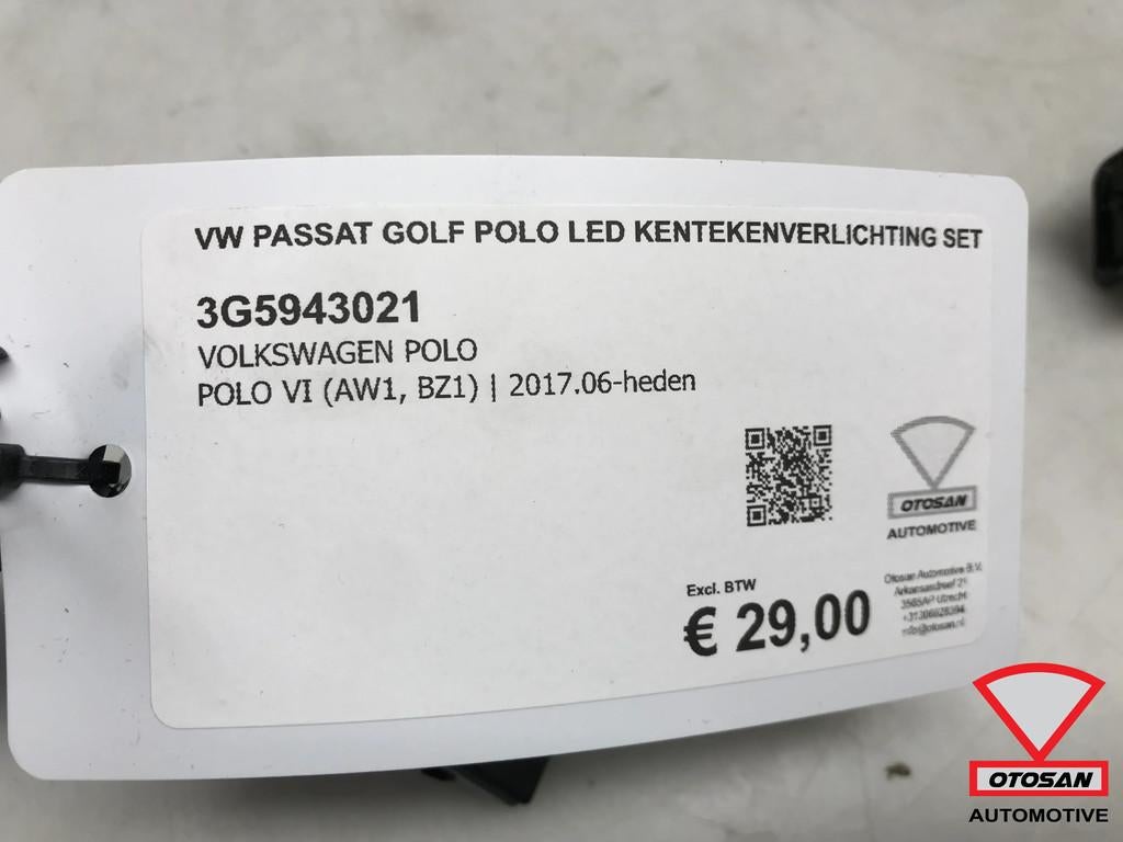 VW Passat UP Golf Polo LED Kentekenverlichting Set 3G5943021, Auto-onderdelen, Verlichting, Gebruikt, Volkswagen, Volkswagen AG